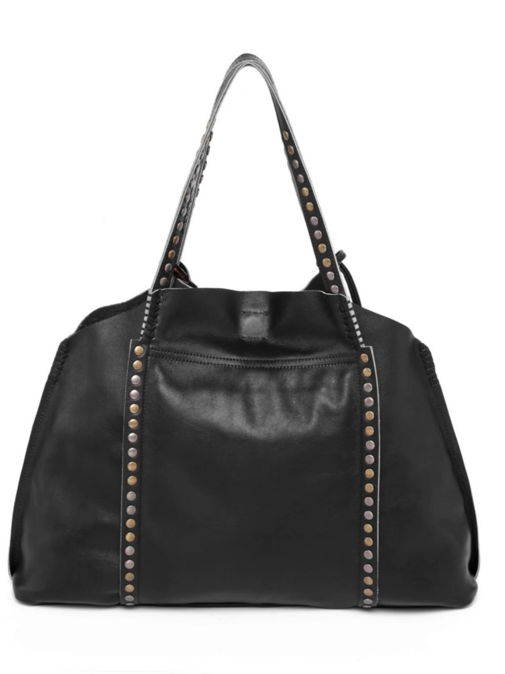 Black Leather Stud-Trim Tote Bag